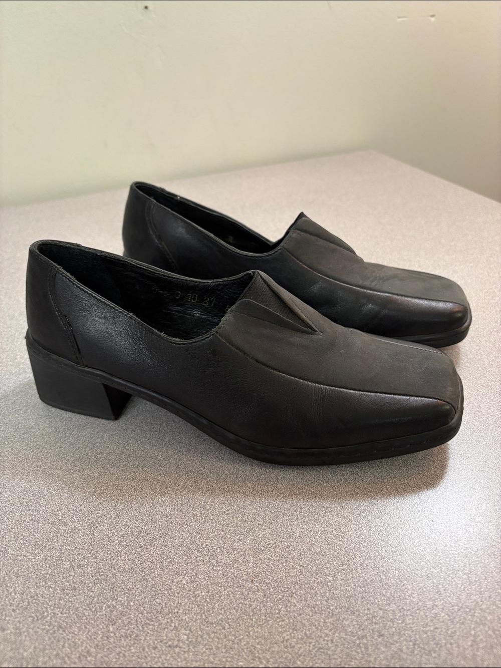 Josef Seibel Black Leather Low Block Heel Loafers